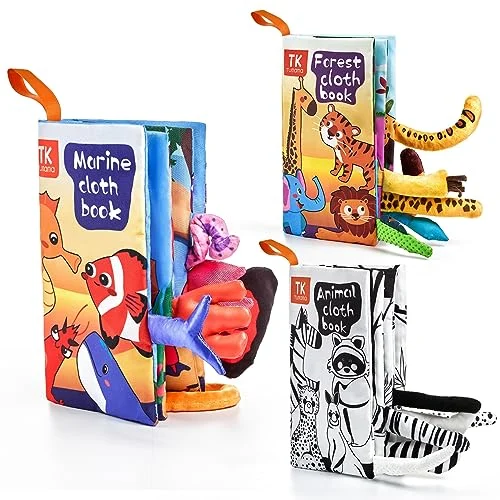 Baby books toys with animal tails,3D picture book soft fabric book,baby sensory activity hanging