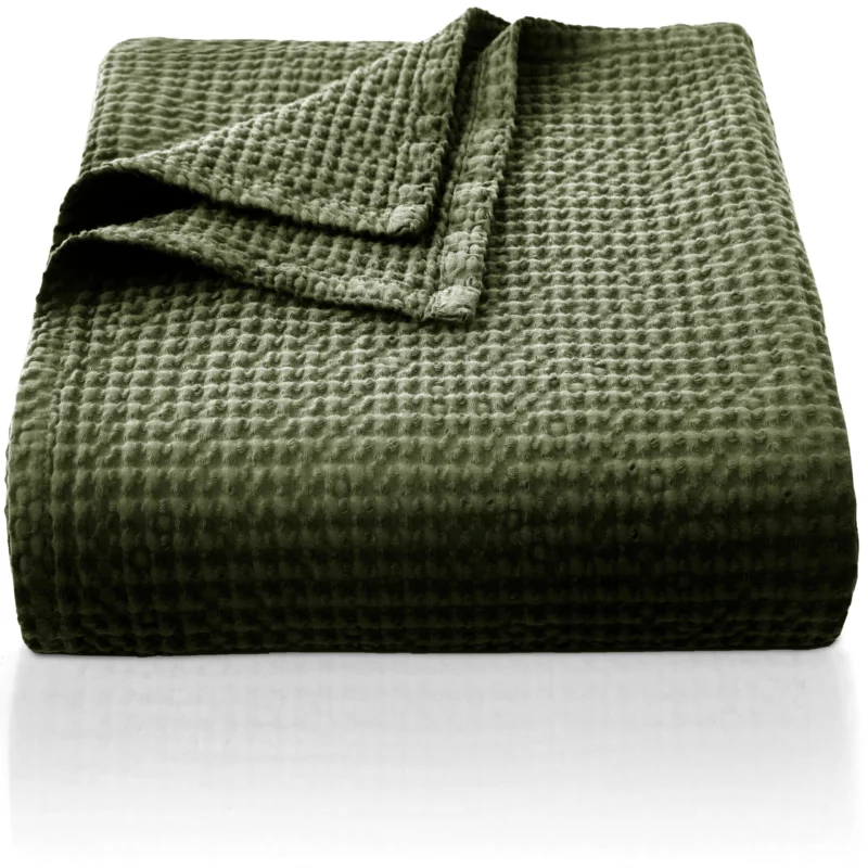 Cotton Blanket, Soft and Breathable Bedspread, Waffle Pattern Lightweight Blanket