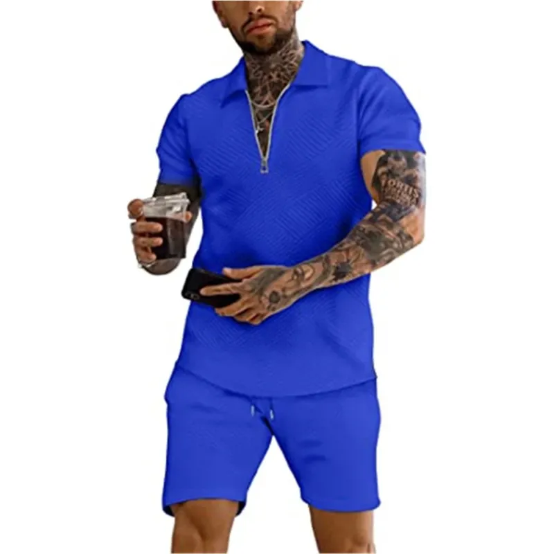 Herren Kurzarm-Poloshirt mit diagonalen Strukturmustern und modischem Reißverschluss – Cavello