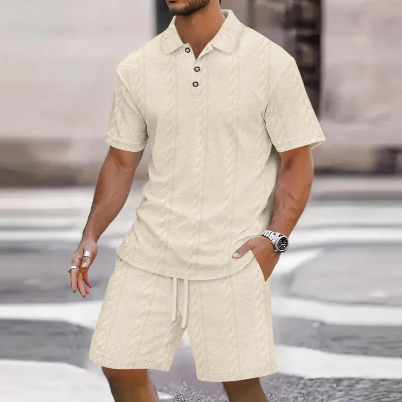 Herren Sportliches Kurzarm-Polohemd und bequeme Shorts im Strukturdesign – Marzano
