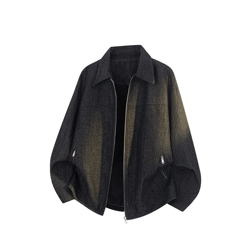 Herren Boxy-Überjacke mit Vintage-Denim-Optik, durchgehendem Metallreißverschluss und seitlichen Zipper-Taschen Echoarchiv