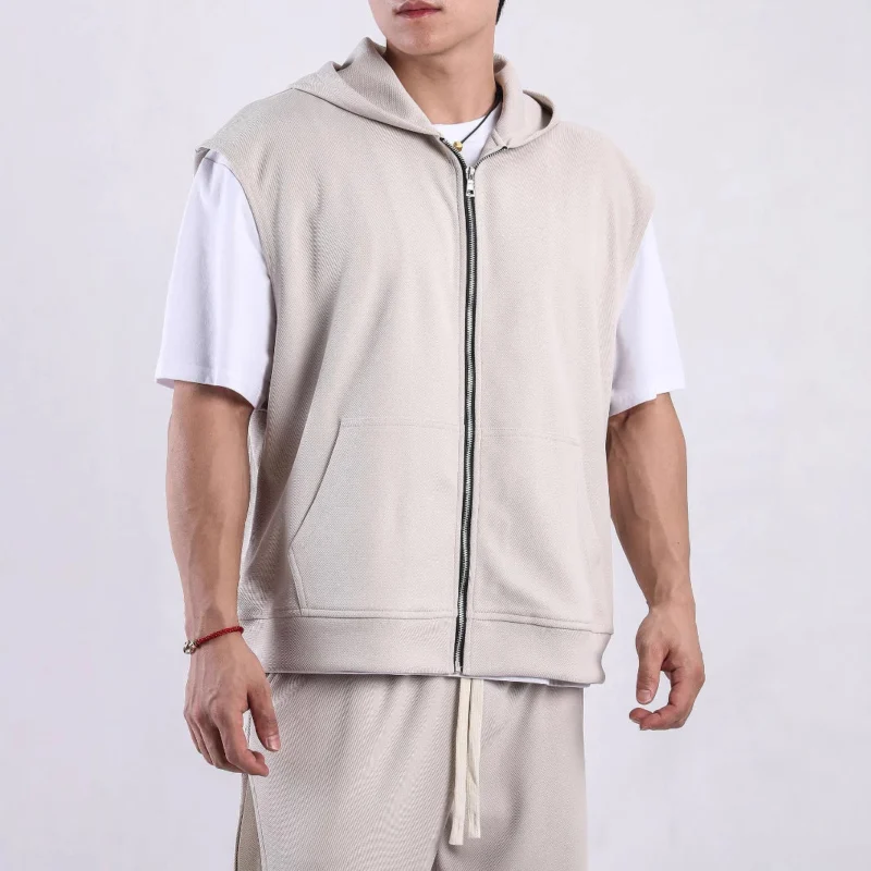 Herren ärmelloses Kapuzenshirt mit praktischen Taschen – Cavarno