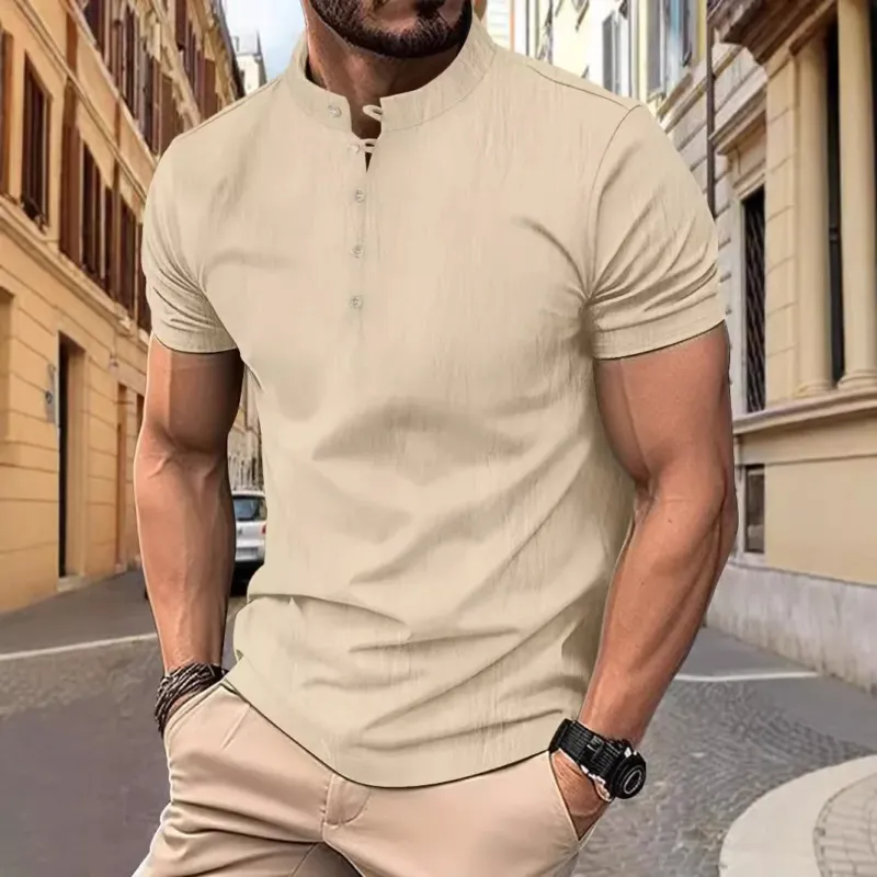 Herren Kurzarm Hemd mit Stehkragen und eleganten Knöpfen – Arvello