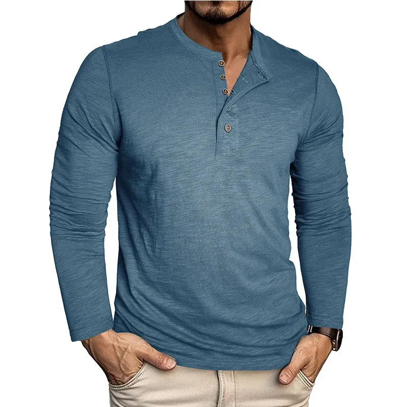 Herren elegantes Langarmshirt mit Knopfleiste – Arvello