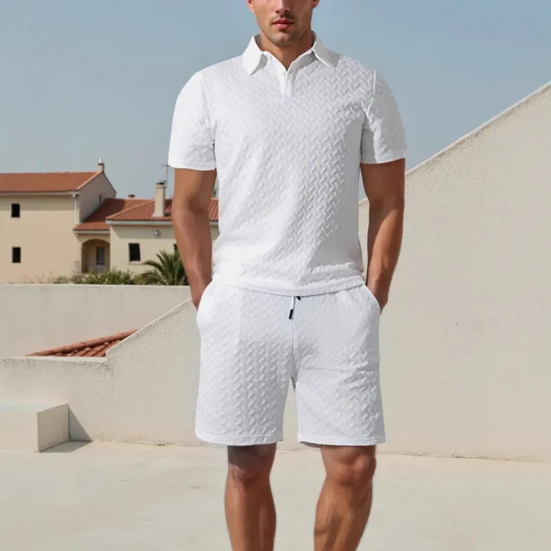 Herren Polo-Shirt und Shorts Set mit atmungsaktivem Design und elastischem Bund – Cavello
