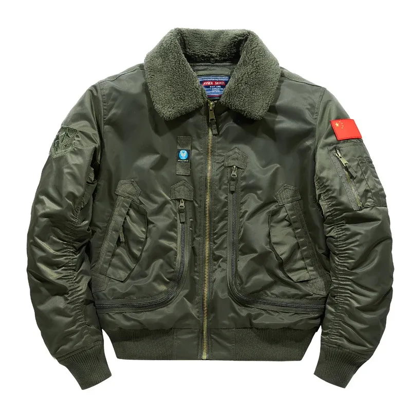 Herren -isolierte Aviator-Bomberjacke mit Sherpa-Kragen und Multifunktions-Taschen – Brevano