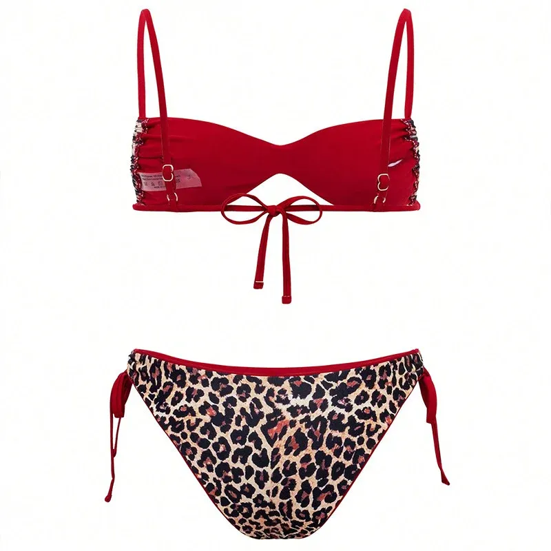 Damen Triangel-Bikini mit tierischem Druck und verstellbaren Bindebändern – Maréssa